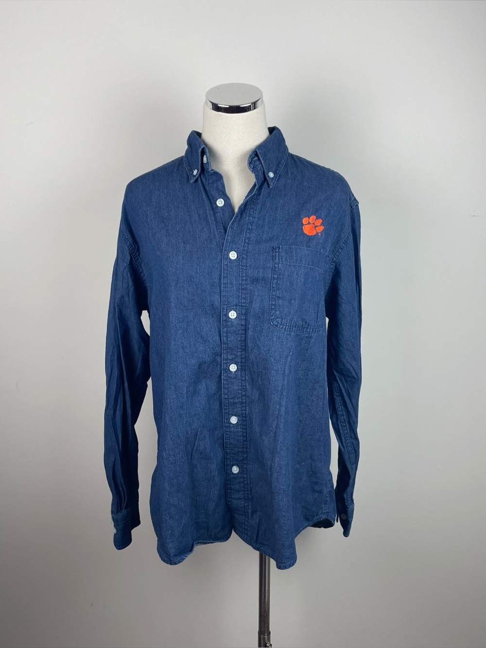 Vantage Blue Denim Orange Clemson University Paw Button Down Shirt Men Medium